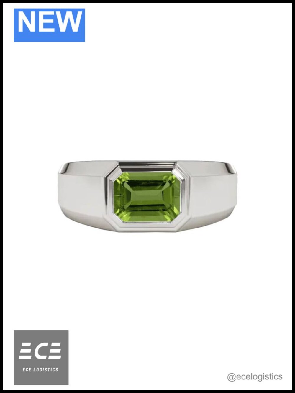 4 Carat Emerald Cut Natural Peridot Solitaire Ring Sterling Silver Wedding